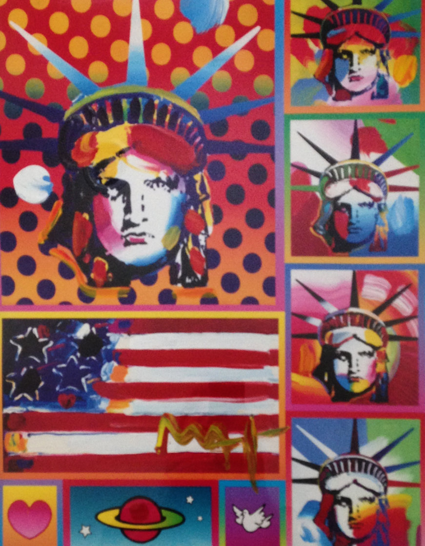 Patriotic Series: Five Liberties And a Flag Unique 2006 32x24 Works on Paper (not prints) by Peter Max