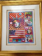 Patriotic Series: Five Liberties And a Flag Unique 2006 32x24 Works on Paper (not prints) by Peter Max - 1