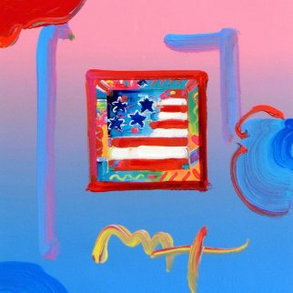 Flag With Heart 2004 19x21 Works on Paper (not prints) - Peter Max Flag With Heart 2004 19x21 Works on Paper (not prints) - Peter Max