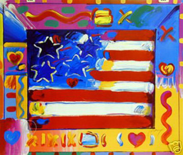 Flag With Heart II 2002 Limited Edition Print - Peter Max Flag With Heart II 2002 Limited Edition Print - Peter Max