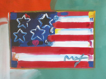 Flag With Heart Unique 1999 38x32 Works on Paper (not prints) - Peter Max