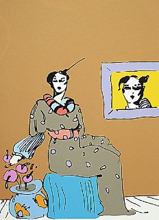 Lady With Picture 1978 (Vintage) Huge  Limited Edition Print - Peter Max