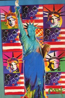 God Bless America III With Five Liberties Unique 2005 31x37 Works on Paper (not prints) - Peter Max