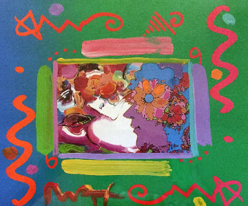 Flower Blossom Lady Collage 2000 25x25 Works on Paper (not prints) - Peter Max Flower Blossom Lady Collage 2000 25x25 Works on Paper (not prints) - Peter Max