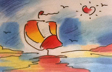 Sailboat With Heart Limited Edition Print - Peter Max