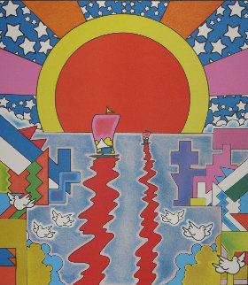 Rainbow Umbrella Man in Reeds 2007 by Peter Max