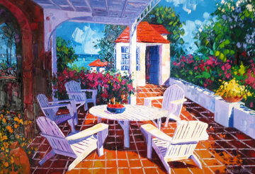 Island Terrace 1990 38x52 Huge Original Painting - Barbara McCann Island Terrace 1990 38x52 Huge Original Painting - Barbara McCann