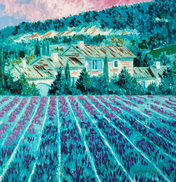 Lavender Fields 2000 - Framed Embellished Serigraph on Canvas Limited Edition Print by Barbara McCann