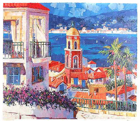 St. Tropez 1998 Embellished  Serigraph on Canvas - France Limited Edition Print - Barbara McCann