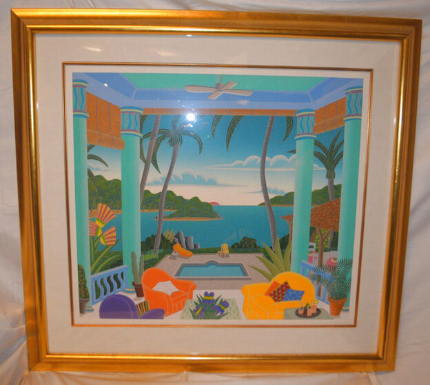Mustique Pavilion - Huge Framed Serigraph by Thomas Frederick