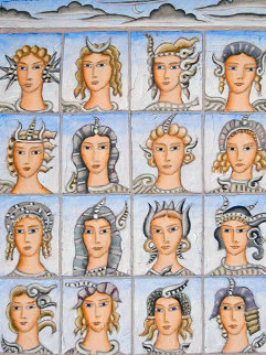 Sixteen Faces of Nymphs 2011 21x28 Original Painting - Thomas Frederick McKnight
