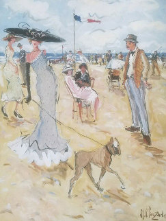 Madame Promene Son Chien 64x51 Original Painting - Marc Clauzade