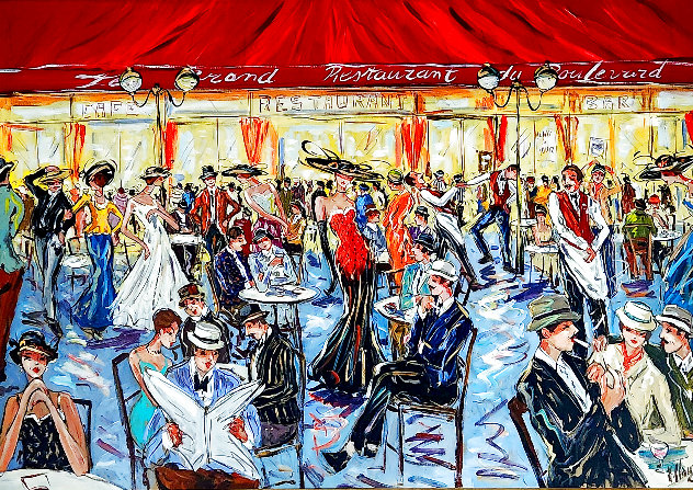 Le Grand Restaurant du Boulevard 2018 51x70 - Huge Mural Size - France Original Painting by Marc Clauzade
