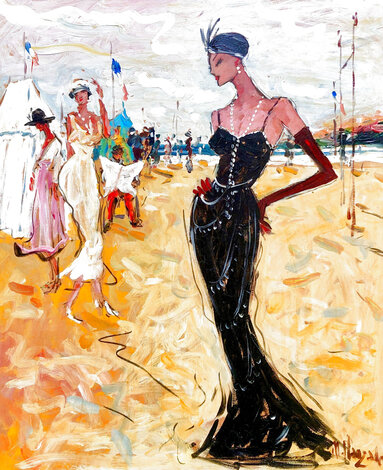 Elegante a La Plage 2002 30x25 Original Painting - Marc Clauzade