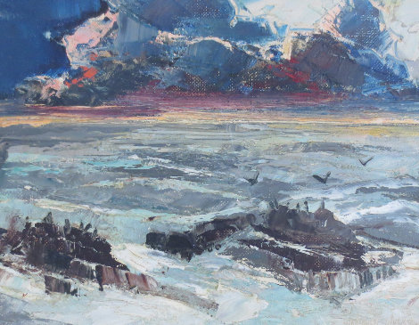 Untitled Seascape 1940 6x8 Original Painting - Joshua Meador
