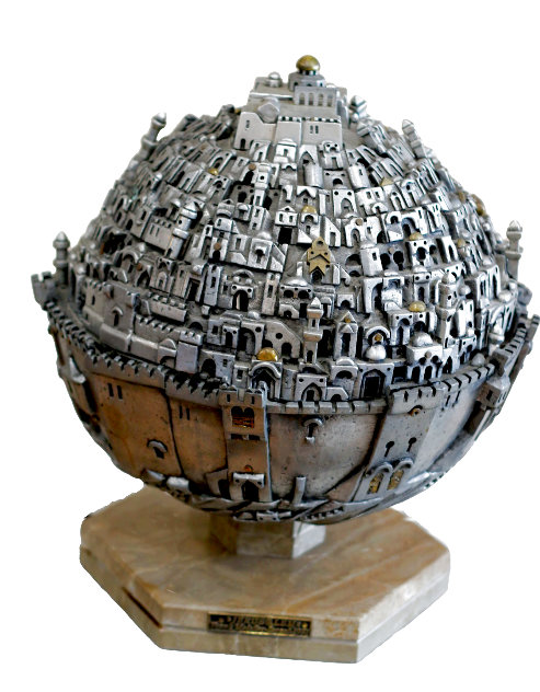 Jerusalem Sphere - Unique Mixed Media Sculpture 1981 51 in - Huge Sculpture by Frank Meisler