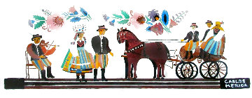 Carriage Ride 8x18 Original Painting - Carlos Merida Carriage Ride 8x18 Original Painting - Carlos Merida