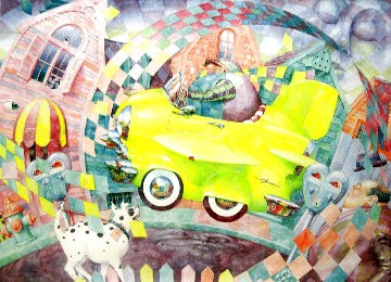 No Parking Watercolor 1992 30x38 Huge Original Painting - Daniel Merriam No Parking Watercolor 1992 30x38 Huge Original Painting - Daniel Merriam
