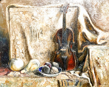 Still Life With Violin 1973 26x32 Original Painting - Lev Meshberg Still Life With Violin 1973 26x32 Original Painting - Lev Meshberg