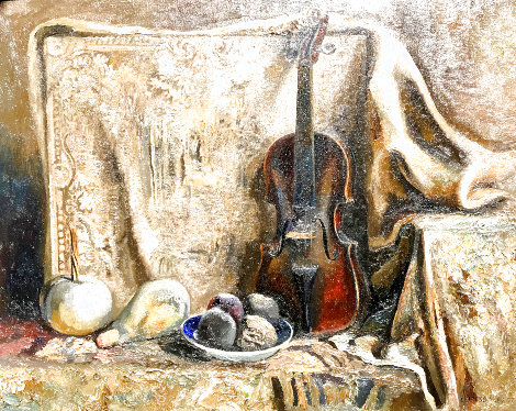 Still Life With Violin 1973 26x32 Original Painting - Lev Meshberg