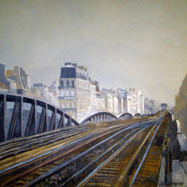 Metro in Paris 1995 16x16 - France Original Painting by Lev Meshberg
