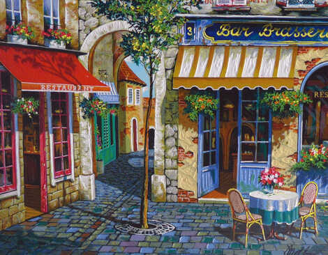 Pause Cafe 2010 - Framed  Embellished Giclee on Canvas Limited Edition Print - Anatoly Metlan