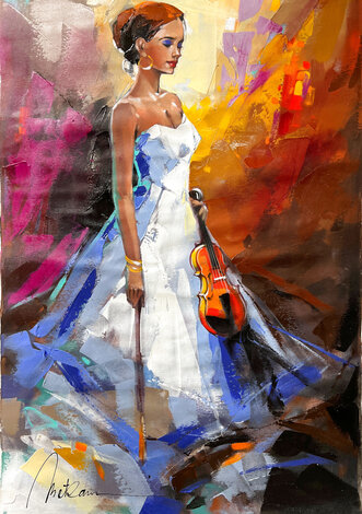 Young Violinist 36x24 Original Painting - Anatoly Metlan