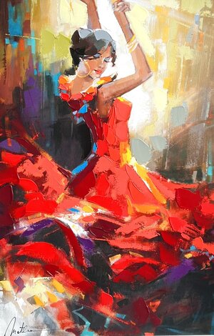 To Her Own Beat II - Framed Embellished Giclee on Canvas Limited Edition Print - Anatoly Metlan