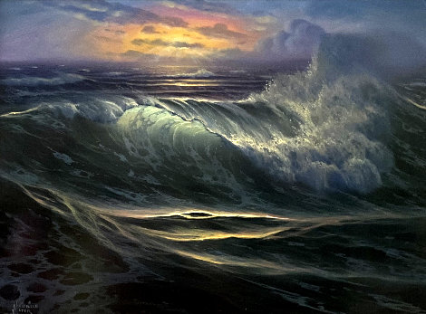 Seascape At Sunset 16x21 Original Painting - Maurice Meyer