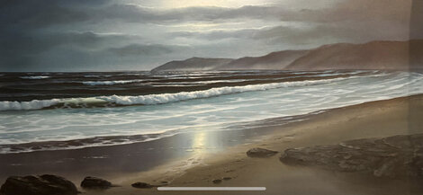 Nocturnal Seascape 29x52 - Oil on Canvas - Huge Original Painting - Maurice Meyer