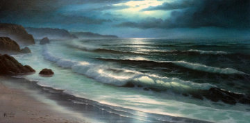 Untitled Seascape 15x30 Original Painting - Maurice Meyer Untitled Seascape 15x30 Original Painting - Maurice Meyer