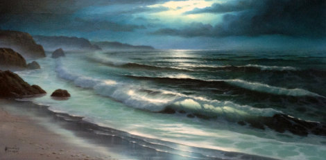 Untitled Seascape 15x30 Original Painting - Maurice Meyer
