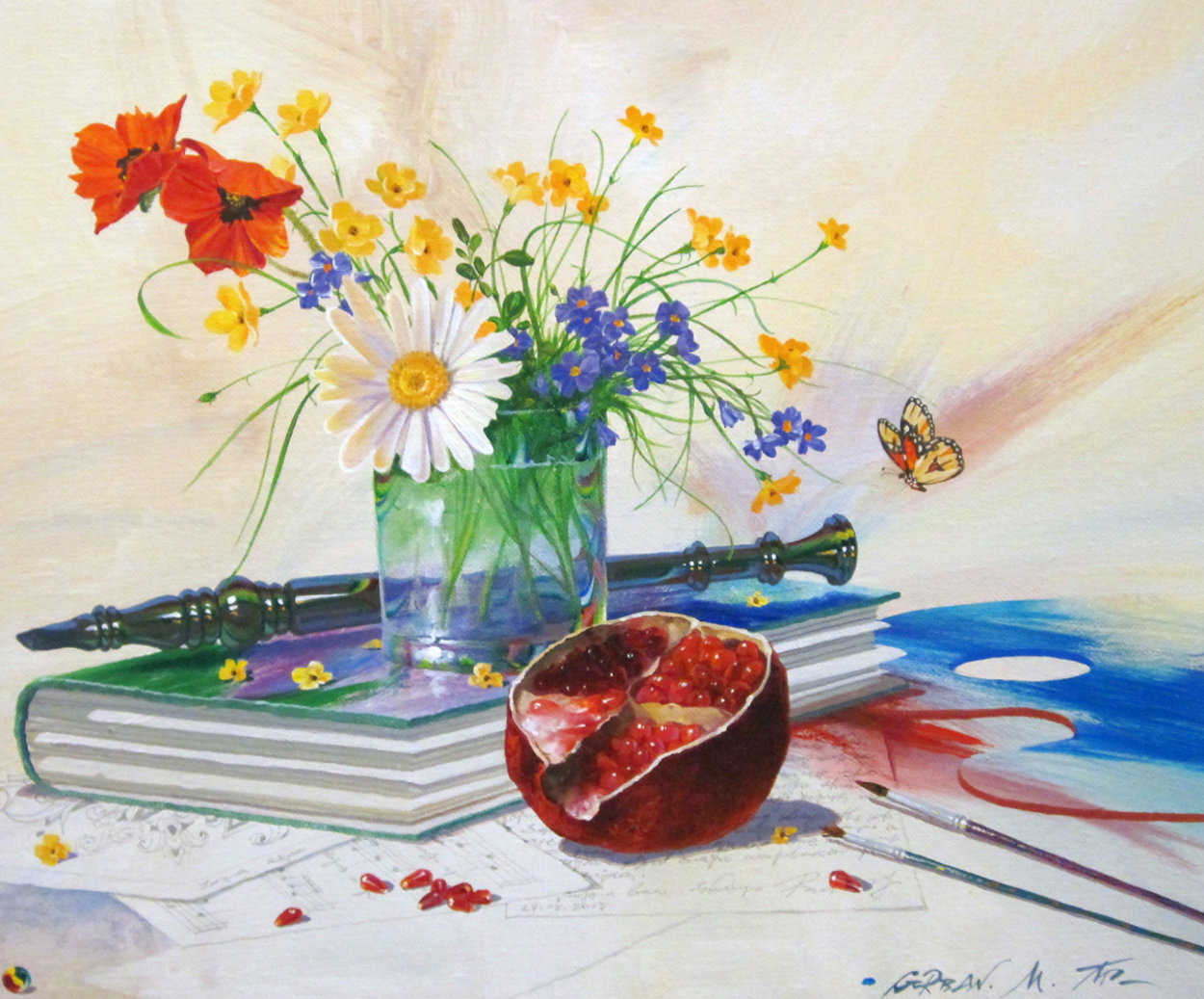 Flute And Butterfly 31x27 Original Painting by Michael Gorban Flute And Butterfly 31x27 Original Painting by Michael Gorban