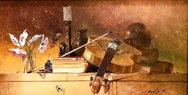 Untitled Music Painting 1970 21x36 Original Painting by Michael Gorban