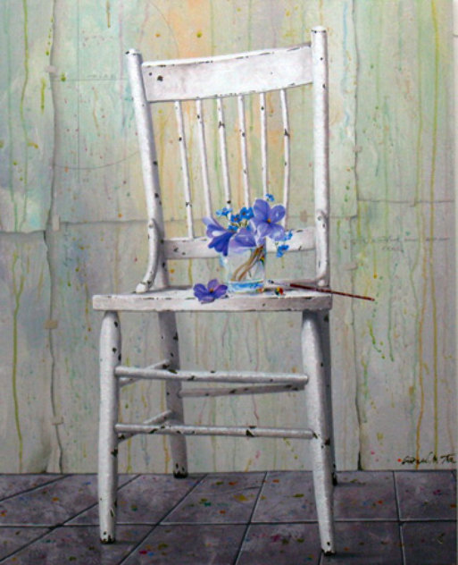 Blue Bouquet on Chair 2009 30x24 Original Painting by Michael Gorban