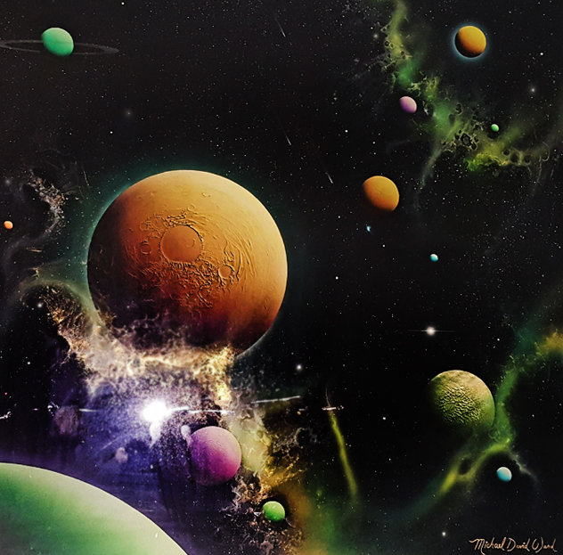 Golden Moon Dust 1993 36x36 - Glass Painting Original Painting by Michael David Ward