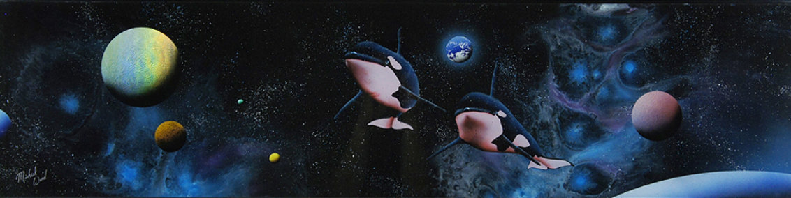 Space Orca on Glass 1988 11x48 Original Painting by Michael David Ward