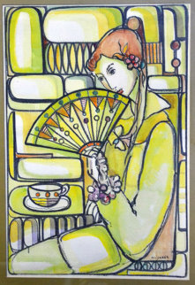 Girl Holding Fan Watercolor 36x29 Watercolor - Jose Mijares Girl Holding Fan Watercolor 36x29 Watercolor - Jose Mijares