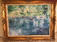 Drifting Lake And Boat 36x36 Original Painting by Henrietta Milan - 1 Drifting Lake And Boat 36x36 Original Painting by Henrietta Milan - 1