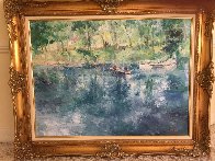 Drifting Lake And Boat 36x36 Original Painting by Henrietta Milan - 2 Drifting Lake And Boat 36x36 Original Painting by Henrietta Milan - 2