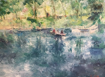 Drifting Lake And Boat 36x36 Original Painting - Henrietta Milan Drifting Lake And Boat 36x36 Original Painting - Henrietta Milan
