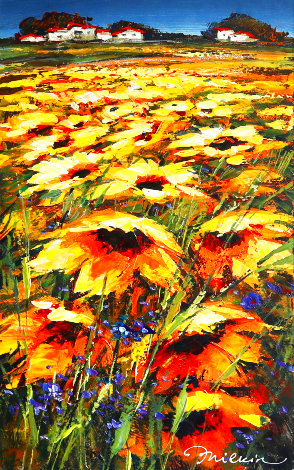 Untitled Floral Landscape 30x16 Original Painting - Michael Milkin