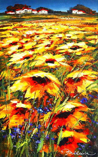 Untitled Floral Landscape 30x16 Original Painting by Michael Milkin