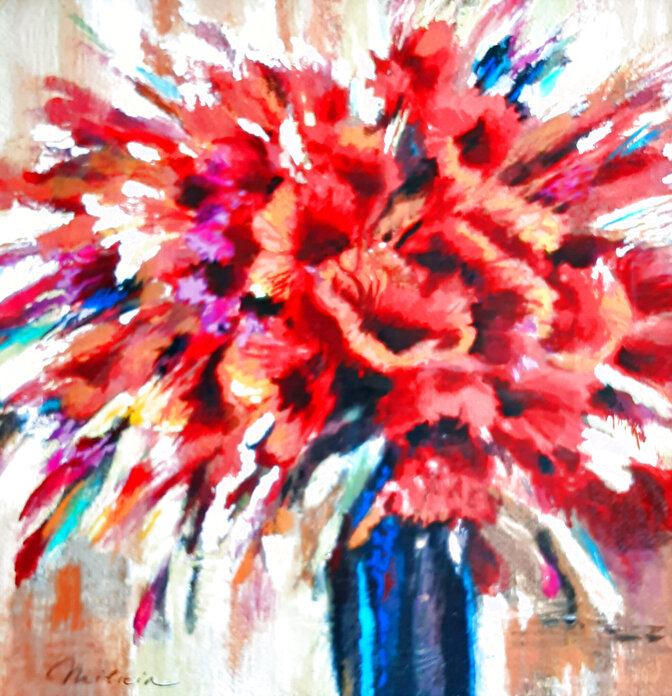 Tulips 2008 - Framed Serigraph on Canvas by Michael Milkin