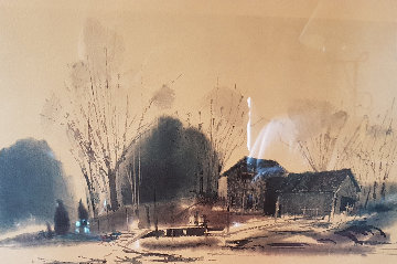 Untitled (Farmhouse With Bridge) Watercolor 1966 21x28 Works on Paper (not prints) - Millard Wells Untitled (Farmhouse With Bridge) Watercolor 1966 21x28 Works on Paper (not prints) - Millard Wells