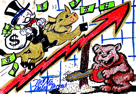 Monopoly Man Bull Market 2008 12x9 - New York - NYC Drawing -  MiMo