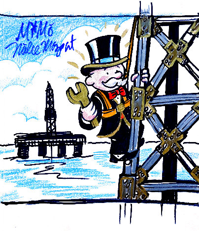 Monopoly Man Working on the Oil Rig 2008 12x9 - California Drawing -  MiMo