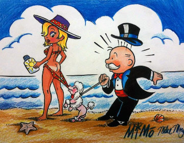 Monopoly Man Goldie Beach Day - Unique 2013 15x13 Works on Paper (not prints) -  MiMo