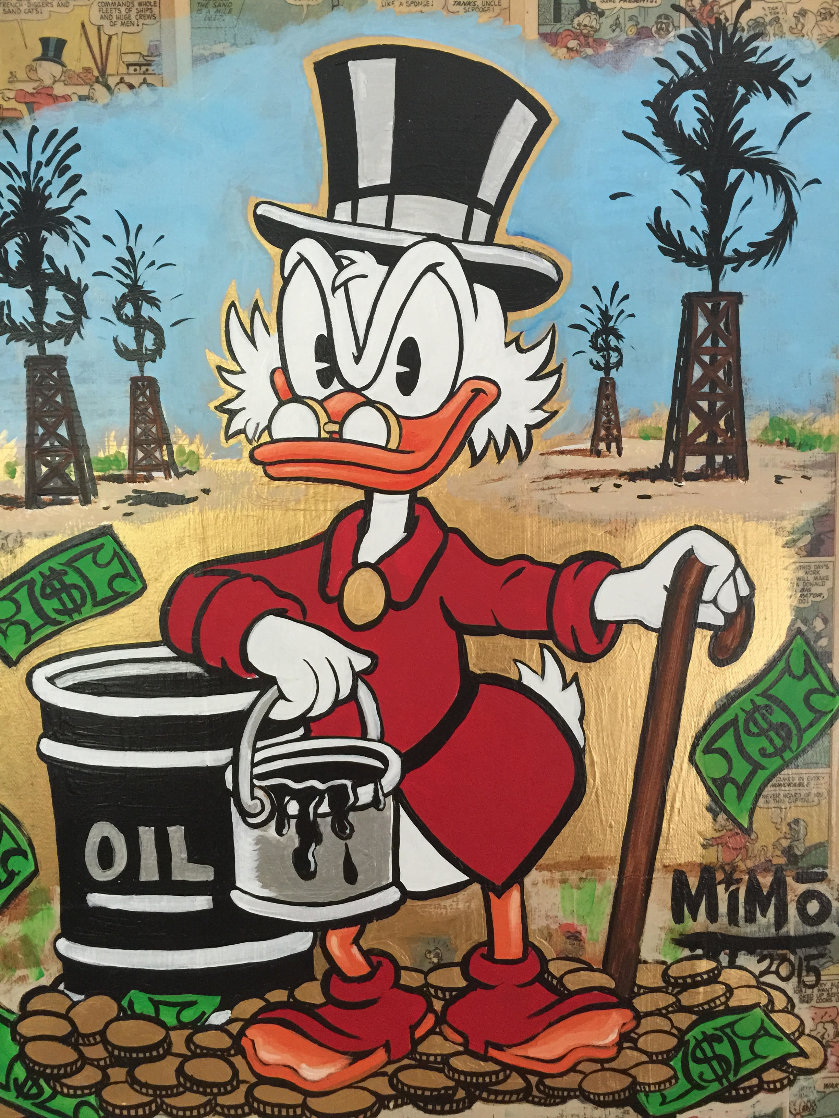 Scrooge Mcduck Oil Well Striking Cash Unique 2015 24x24 Original Painting by  MiMo