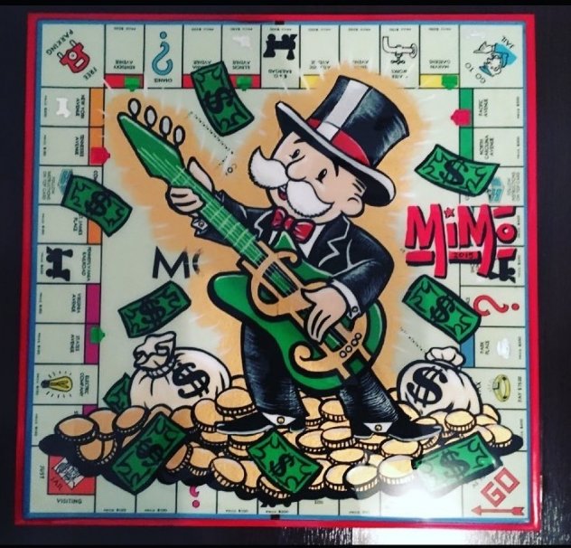 Mr Monopoly on Vintage Monopoly Board 2016 20x20 Original Painting by  MiMo